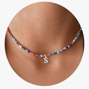Colorful Beaded "S" Initial Necklaces for Girls
